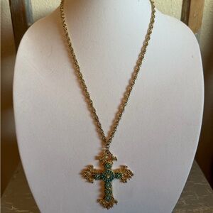 Real Collectibles by Adrienne Gold and Turquoise Cross Pendant Necklace